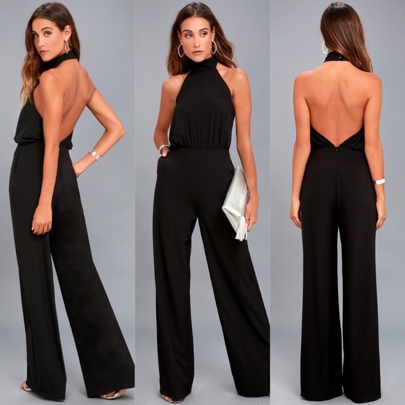 lulus halter neck open back jumpsuit - Picture 2 of 7